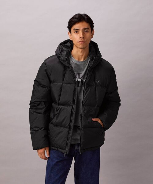 セール】ジャケット - シャイニーナイロンミドルフーデッドジャケット