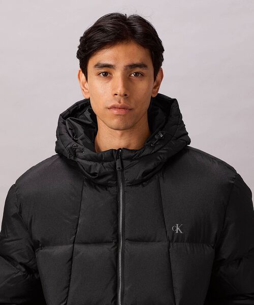 セール】ジャケット - シャイニーナイロンミドルフーデッドジャケット