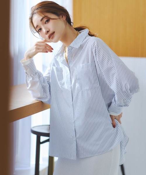 Elura（エルーラ）の「アイロンいらずドルマンシャツ/634727（シャツ/ブラウス・レディース・ライトブルー/ネイビー×ホワイト/ホワイト/ライトイエロー/ブルー/ネイビー・MEDIUM/SMALL）」の2枚目の写真