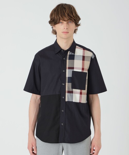BLACK LABEL CRESTBRIDGE(ブラックレーベル・クレストブリッジ)の「【一部店舗限定】クレストブリッジチェックパッチワークシャツ(シャツ/ブラウス・メンズ・ネイビー/オフホワイト・M/XL/L)」の2枚目の写真