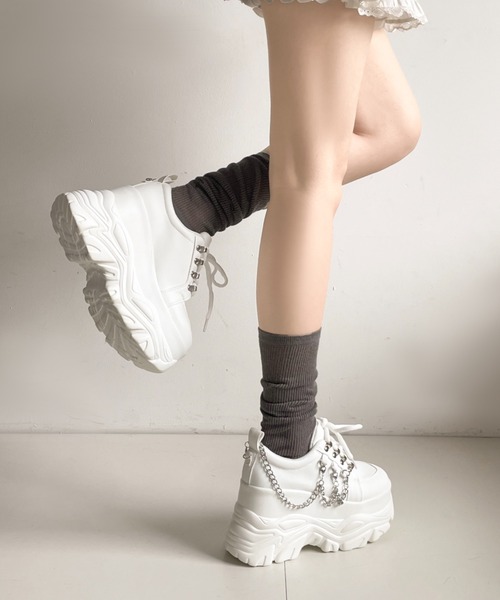 Shoes in Closet（シューズインクローゼット）の「厚底 ダブルソール チェーン　ボリューム スニーカー5676（スニーカー・レディース・ホワイト/ブラック・L/M/S/LL）」の15枚目の写真