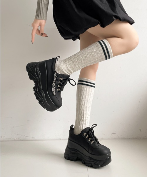 Shoes in Closet（シューズインクローゼット）の「厚底 ダブルソール チェーン　ボリューム スニーカー5676（スニーカー・レディース・ホワイト/ブラック・L/M/S/LL）」の21枚目の写真