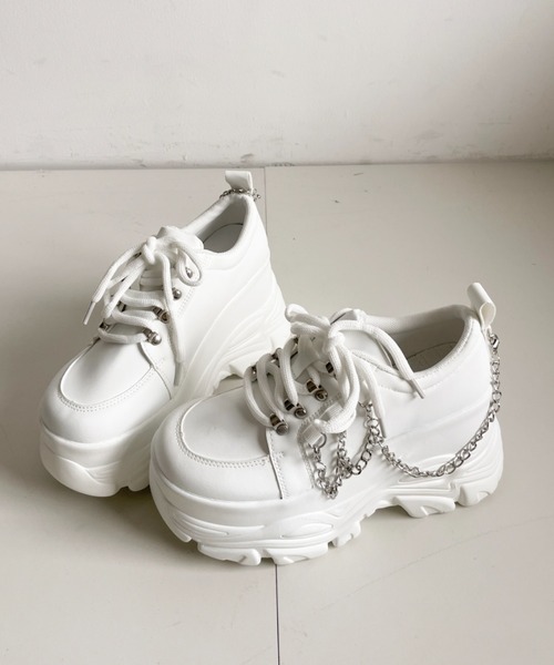 Shoes in Closet（シューズインクローゼット）の「厚底 ダブルソール チェーン　ボリューム スニーカー5676（スニーカー・レディース・ホワイト/ブラック・L/M/S/LL）」の3枚目の写真