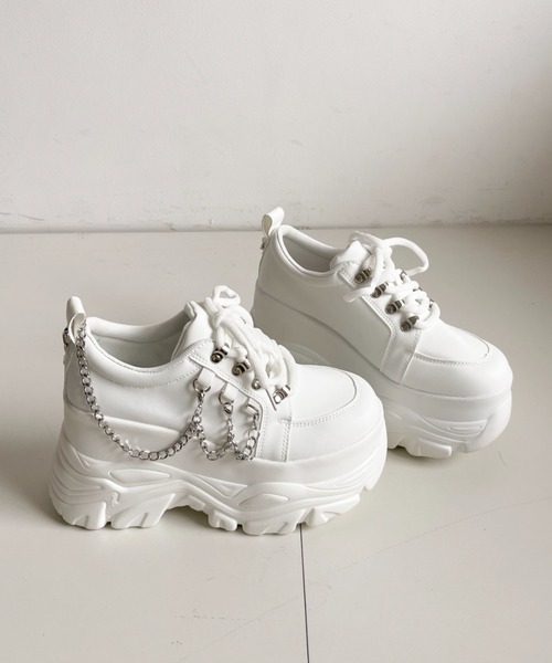 Shoes in Closet（シューズインクローゼット）の「厚底 ダブルソール チェーン　ボリューム スニーカー5676（スニーカー・レディース・ホワイト/ブラック・L/M/S/LL）」の5枚目の写真