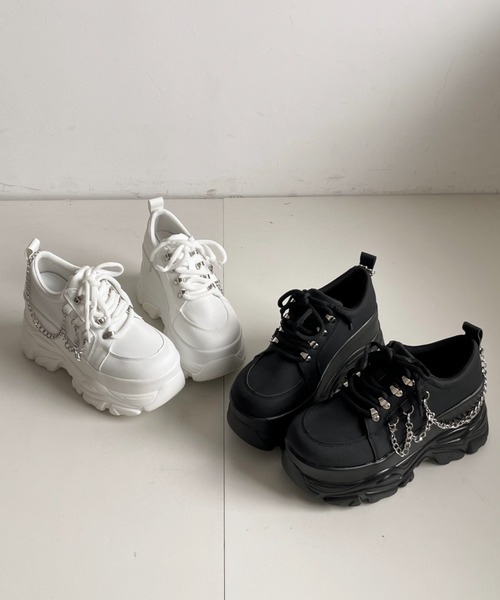 Shoes in Closet（シューズインクローゼット）の「厚底 ダブルソール チェーン　ボリューム スニーカー5676（スニーカー・レディース・ホワイト/ブラック・L/M/S/LL）」の9枚目の写真
