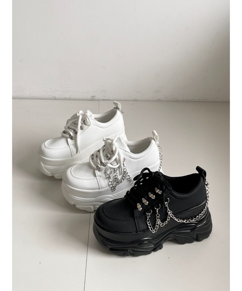 Shoes in Closet（シューズインクローゼット）の「厚底 ダブルソール チェーン　ボリューム スニーカー5676（スニーカー・レディース・ホワイト/ブラック・L/M/S/LL）」の10枚目の写真