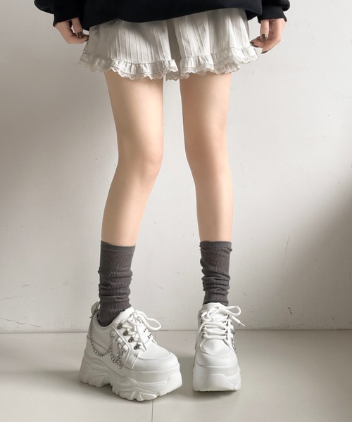 Shoes in Closet（シューズインクローゼット）の「厚底 ダブルソール チェーン　ボリューム スニーカー5676（スニーカー・レディース・ホワイト/ブラック・L/M/S/LL）」の17枚目の写真