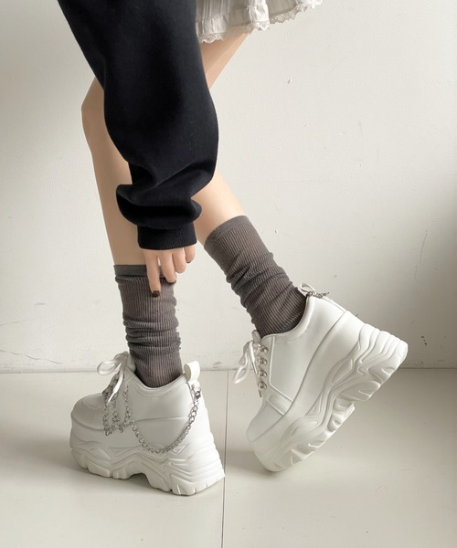 Shoes in Closet（シューズインクローゼット）の「厚底 ダブルソール チェーン　ボリューム スニーカー5676（スニーカー・レディース・ホワイト/ブラック・L/M/S/LL）」の18枚目の写真