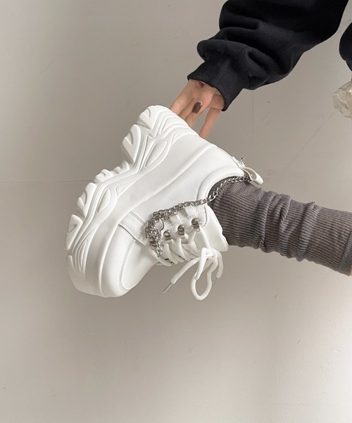 Shoes in Closet（シューズインクローゼット）の「厚底 ダブルソール チェーン　ボリューム スニーカー5676（スニーカー・レディース・ホワイト/ブラック・L/M/S/LL）」の19枚目の写真