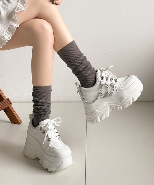 Shoes in Closet（シューズインクローゼット）の「厚底 ダブルソール チェーン　ボリューム スニーカー5676（スニーカー・レディース・ホワイト/ブラック・L/M/S/LL）」の20枚目の写真