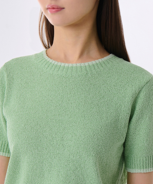 MUSINSA STANDARD WOMAN（ムシンサスタンダードウーマン）の「ウィメンズミニブークルリンガー半袖ニット[グリーン/ミント]（ニット/セーター・レディース・その他・LARGE/MEDIUM/SMALL/X-SMALL）」の3枚目の写真