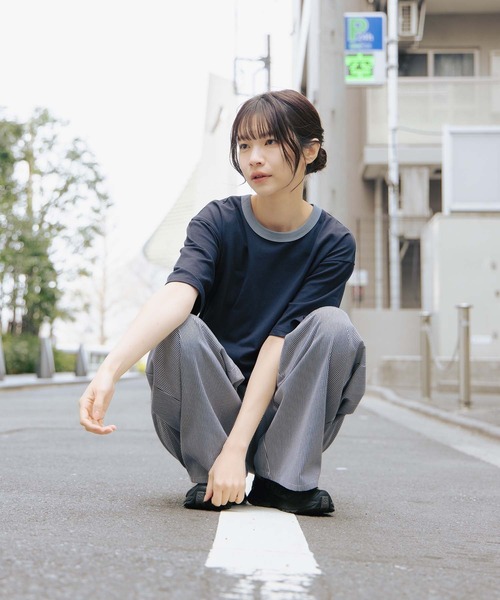 flaner（フラネ）の「Loose ringer tee / ルーズリンガーTシャツ（Tシャツ/カットソー・レディース・ネイビー/アッシュグレー・MEDIUM/LARGE）」の22枚目の写真