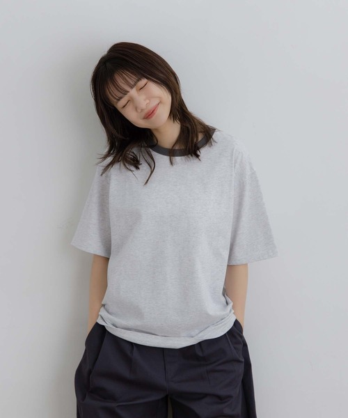 flaner（フラネ）の「Loose ringer tee / ルーズリンガーTシャツ（Tシャツ/カットソー・レディース・ネイビー/アッシュグレー・MEDIUM/LARGE）」の5枚目の写真