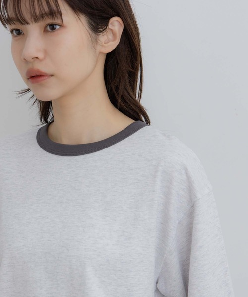 flaner（フラネ）の「Loose ringer tee / ルーズリンガーTシャツ（Tシャツ/カットソー・レディース・ネイビー/アッシュグレー・MEDIUM/LARGE）」の6枚目の写真