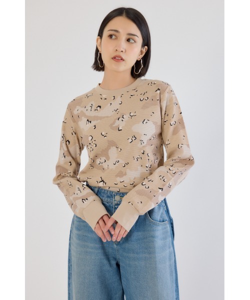 RODEO CROWNS WIDE BOWL(ロデオクラウンズワイドボウル)の「SHARE パターンワッフルトップス(Tシャツ/カットソー・レディース・ベージュ系その他/ブラック系その他/グリーン系その他2・LARGE/MEDIUM)」の4枚目の写真