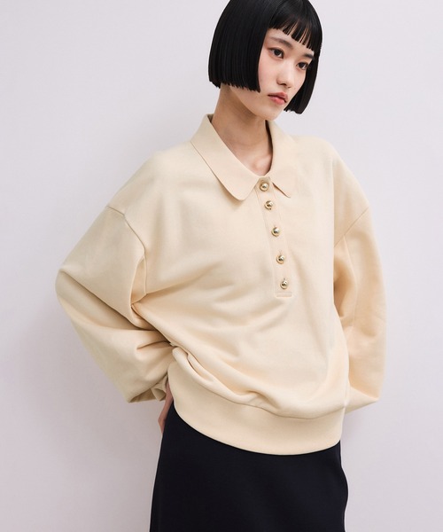 ADAM ET ROPE'（アダムエロペ）の「【WEB限定】ポロ襟フォルムプルオーバー（スウェット・レディース・オフホワイト/ネイビー/ピンク系その他2・FREE）」の2枚目の写真