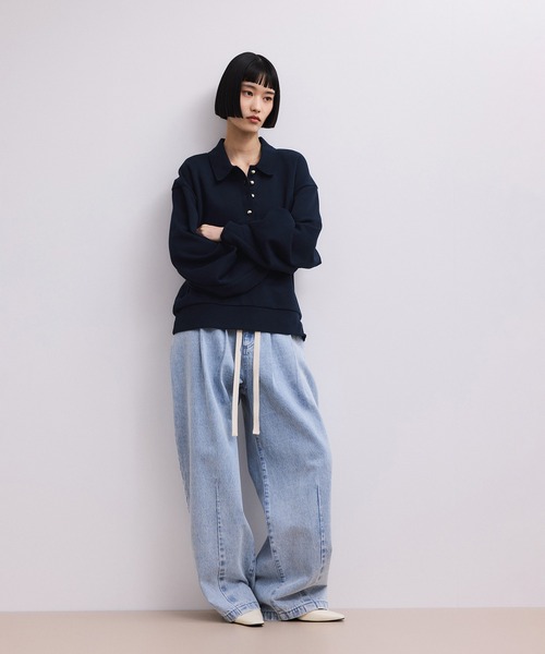 ADAM ET ROPE'（アダムエロペ）の「【WEB限定】ポロ襟フォルムプルオーバー（スウェット・レディース・オフホワイト/ネイビー/ピンク系その他2・FREE）」の12枚目の写真