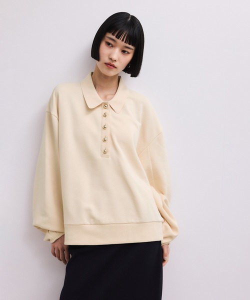 ADAM ET ROPE'（アダムエロペ）の「【WEB限定】ポロ襟フォルムプルオーバー（スウェット・レディース・オフホワイト/ネイビー/ピンク系その他2・FREE）」の4枚目の写真