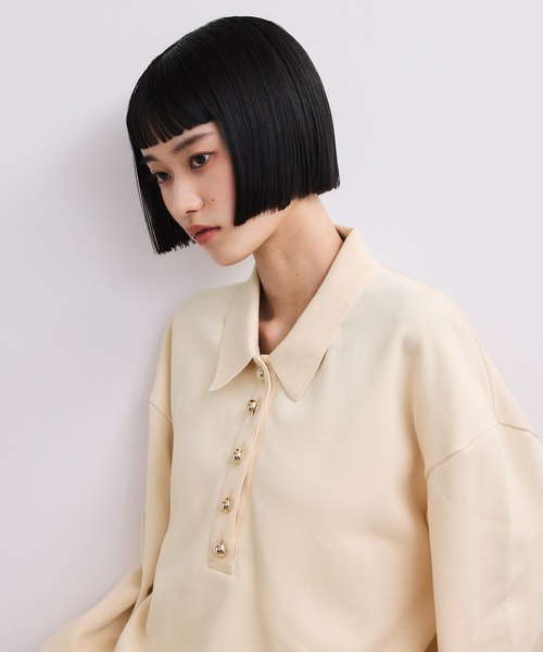 ADAM ET ROPE'（アダムエロペ）の「【WEB限定】ポロ襟フォルムプルオーバー（スウェット・レディース・オフホワイト/ネイビー/ピンク系その他2・FREE）」の5枚目の写真