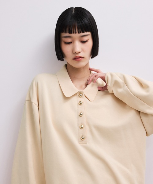 ADAM ET ROPE'（アダムエロペ）の「【WEB限定】ポロ襟フォルムプルオーバー（スウェット・レディース・オフホワイト/ネイビー/ピンク系その他2・FREE）」の6枚目の写真