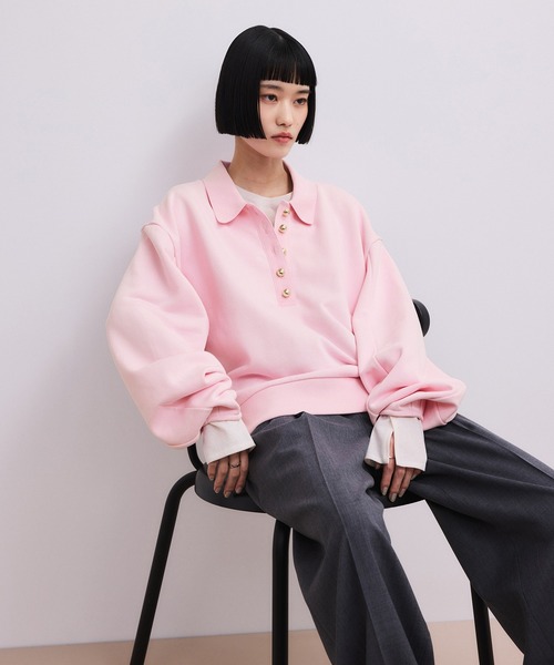 ADAM ET ROPE'（アダムエロペ）の「【WEB限定】ポロ襟フォルムプルオーバー（スウェット・レディース・オフホワイト/ネイビー/ピンク系その他2・FREE）」の15枚目の写真