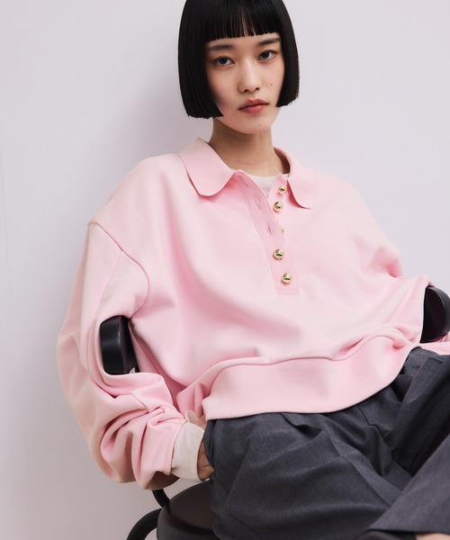 ADAM ET ROPE'（アダムエロペ）の「【WEB限定】ポロ襟フォルムプルオーバー（スウェット・レディース・オフホワイト/ネイビー/ピンク系その他2・FREE）」の16枚目の写真