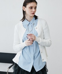 MONOe（モノエ）の「【1枚で着映え】ビジューボタンぺプラムリブカーディガン（カーディガン/ボレロ）」