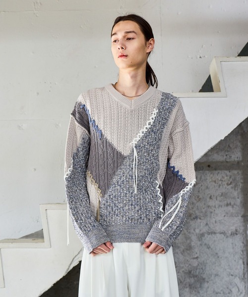 HARE(ハレ)の「ハイショクステッチVネックニット(HARE)(ニット/セーター・メンズ・ブラック/グレー・FREE)」の10枚目の写真