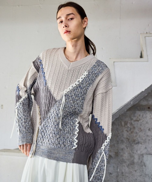 HARE(ハレ)の「ハイショクステッチVネックニット(HARE)(ニット/セーター・メンズ・ブラック/グレー・FREE)」の11枚目の写真