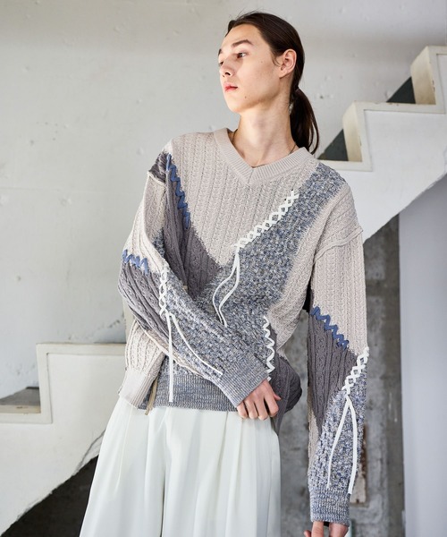 HARE(ハレ)の「ハイショクステッチVネックニット(HARE)(ニット/セーター・メンズ・ブラック/グレー・FREE)」の12枚目の写真