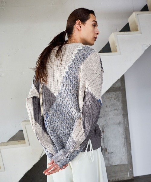 HARE(ハレ)の「ハイショクステッチVネックニット(HARE)(ニット/セーター・メンズ・ブラック/グレー・FREE)」の13枚目の写真