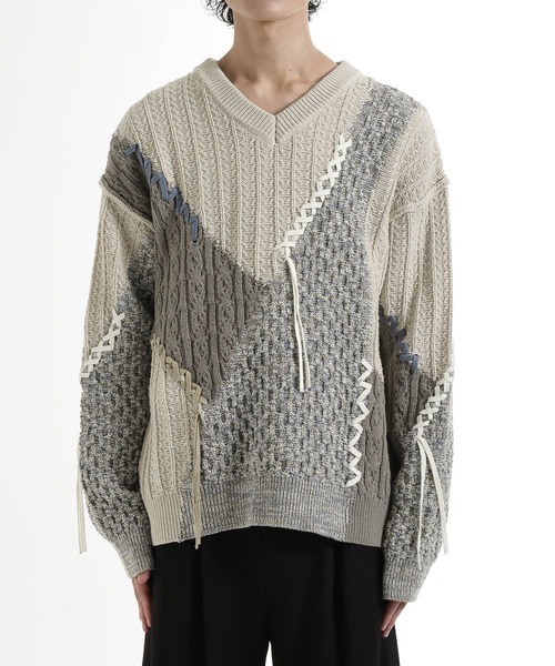 HARE(ハレ)の「ハイショクステッチVネックニット(HARE)(ニット/セーター・メンズ・ブラック/グレー・FREE)」の14枚目の写真