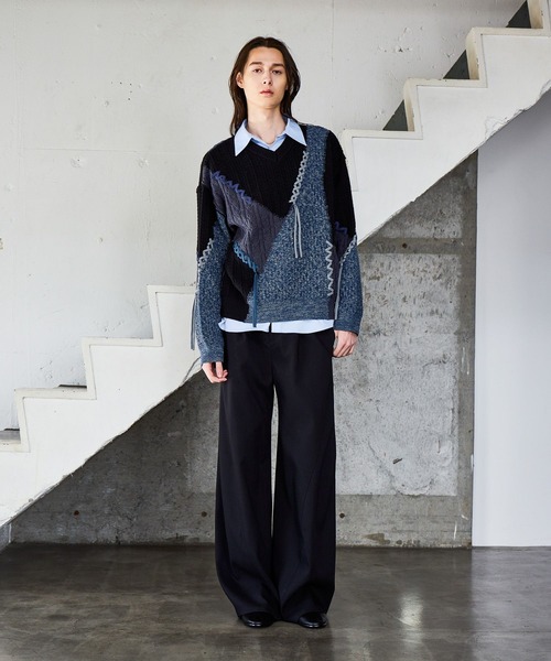 HARE(ハレ)の「ハイショクステッチVネックニット(HARE)(ニット/セーター・メンズ・ブラック/グレー・FREE)」の3枚目の写真