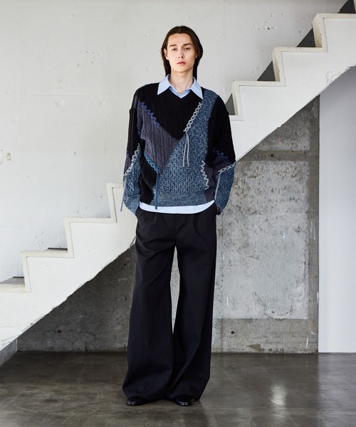 HARE(ハレ)の「ハイショクステッチVネックニット(HARE)(ニット/セーター・メンズ・ブラック/グレー・FREE)」の4枚目の写真