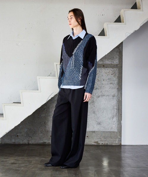 HARE(ハレ)の「ハイショクステッチVネックニット(HARE)(ニット/セーター・メンズ・ブラック/グレー・FREE)」の5枚目の写真