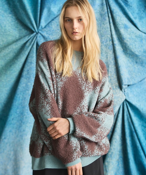 UNISEX》Fancy Yarn Prime-Over Argyle Crew Neck Knit Pullover 