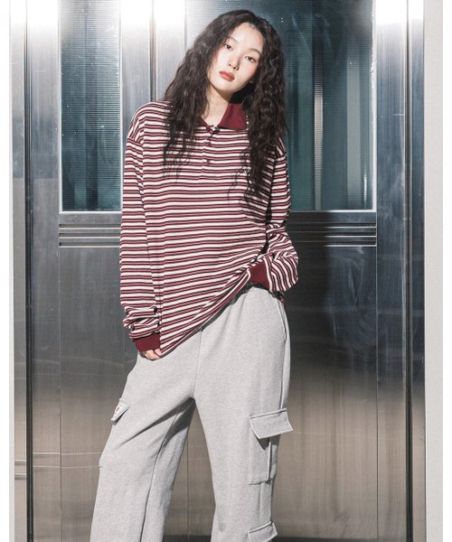 HAVISM（ヘビズム）の「AURORA STRIPE COLLAR L/S TEE(WINE)（ポロシャツ・レディース・その他・ONE SIZE）」の2枚目の写真