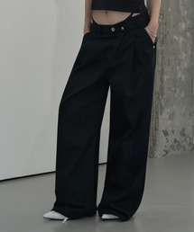 OFF-CENTER TUCK COTTON PANTS (BLACK)