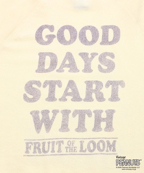 FRUIT OF THE LOOM(フルーツオブザルーム)の「FTL x PEANUTS甘編み裏毛スウェット3 / ピーナッツ コラボ 長袖スウェット/ SALLY CARRIES / サリー(スウェット・メンズ・アイボリー/レッド・S/M/L)」の9枚目の写真