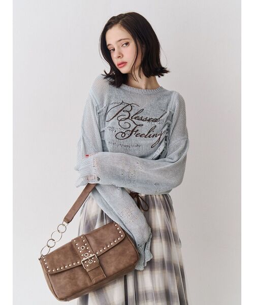 jouetie（ジュエティ）の「シアーギャザーロゴニット（ニット/セーター・レディース・ブルー/オフホワイト/ブラック・MEDIUM）」の5枚目の写真