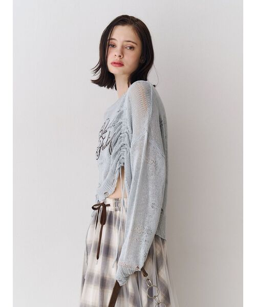 jouetie（ジュエティ）の「シアーギャザーロゴニット（ニット/セーター・レディース・ブルー/オフホワイト/ブラック・MEDIUM）」の7枚目の写真