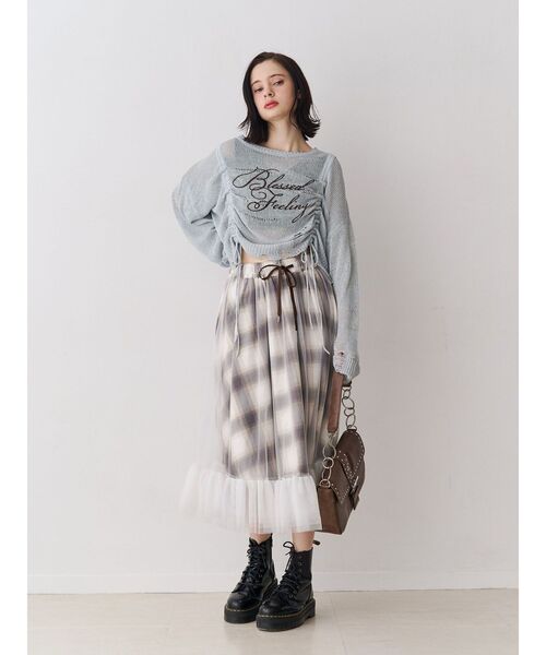 jouetie（ジュエティ）の「シアーギャザーロゴニット（ニット/セーター・レディース・ブルー/オフホワイト/ブラック・MEDIUM）」の8枚目の写真