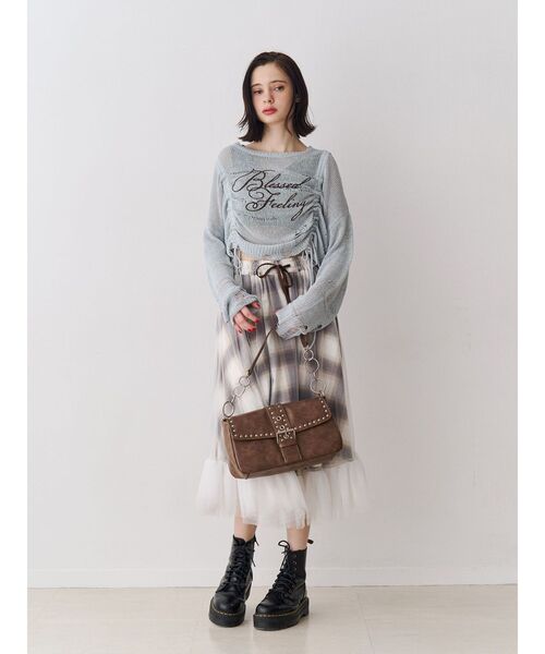 jouetie（ジュエティ）の「シアーギャザーロゴニット（ニット/セーター・レディース・ブルー/オフホワイト/ブラック・MEDIUM）」の10枚目の写真