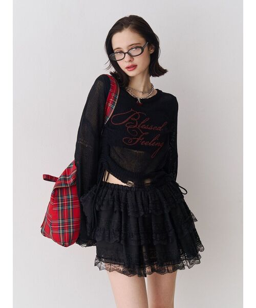 jouetie（ジュエティ）の「シアーギャザーロゴニット（ニット/セーター・レディース・ブルー/オフホワイト/ブラック・MEDIUM）」の12枚目の写真