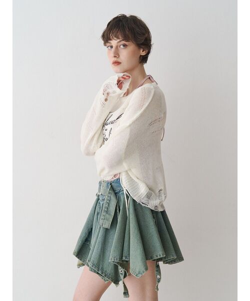 jouetie（ジュエティ）の「シアーギャザーロゴニット（ニット/セーター・レディース・ブルー/オフホワイト/ブラック・MEDIUM）」の18枚目の写真