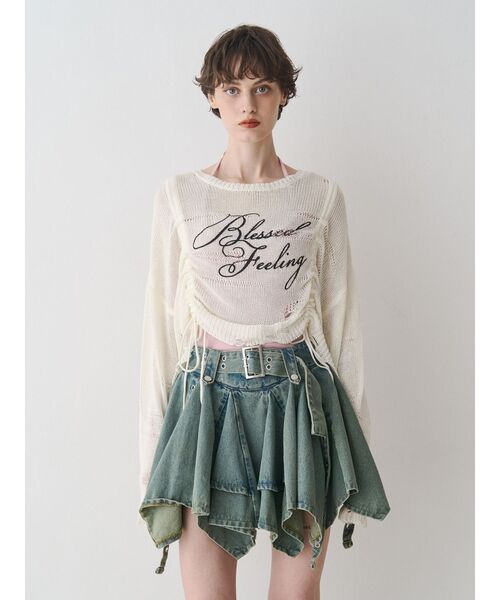 jouetie（ジュエティ）の「シアーギャザーロゴニット（ニット/セーター・レディース・ブルー/オフホワイト/ブラック・MEDIUM）」の16枚目の写真