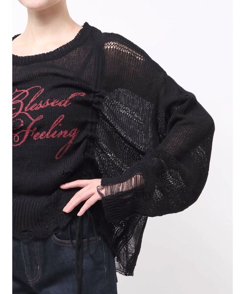 jouetie(ジュエティ)の「シアーギャザーロゴニット 春服 春ニット(ニット/セーター・レディース・ブルー/オフホワイト/ブラック・MEDIUM)」の17枚目の写真