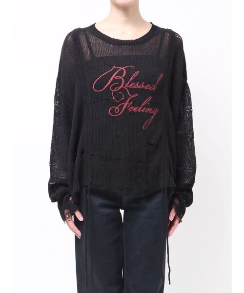 jouetie(ジュエティ)の「シアーギャザーロゴニット 春服 春ニット(ニット/セーター・レディース・ブルー/オフホワイト/ブラック・MEDIUM)」の20枚目の写真