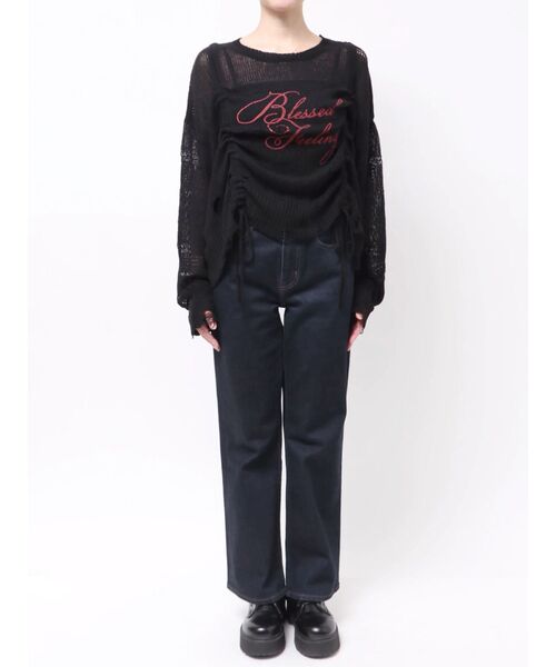 jouetie(ジュエティ)の「シアーギャザーロゴニット 春服 春ニット(ニット/セーター・レディース・ブルー/オフホワイト/ブラック・MEDIUM)」の21枚目の写真