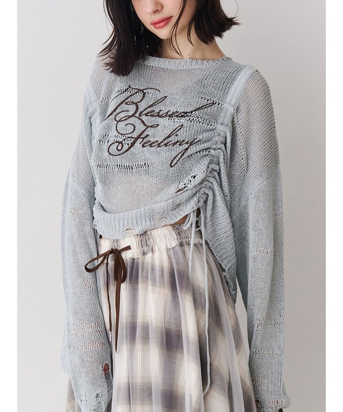 jouetie（ジュエティ）の「シアーギャザーロゴニット（ニット/セーター・レディース・ブルー/オフホワイト/ブラック・MEDIUM）」の3枚目の写真